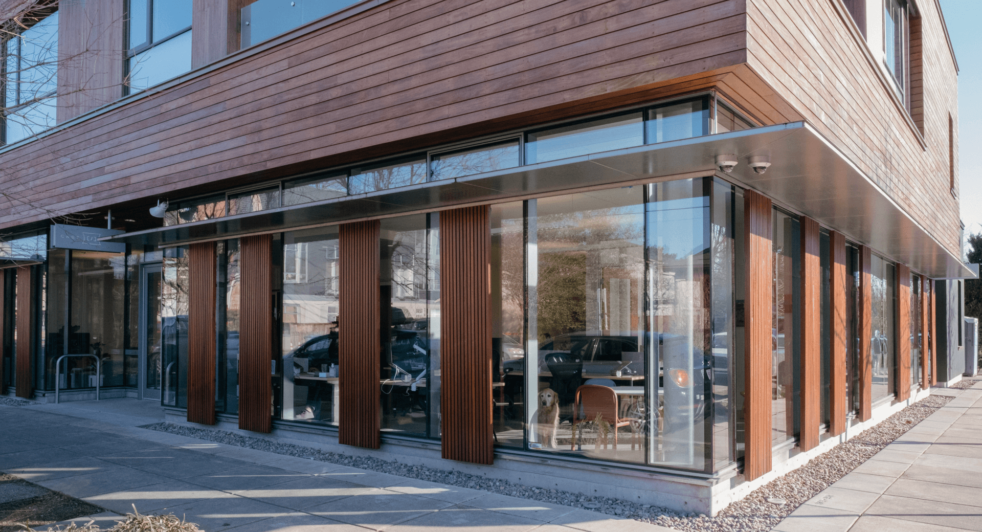 Photo of the large windows surrounding the office.