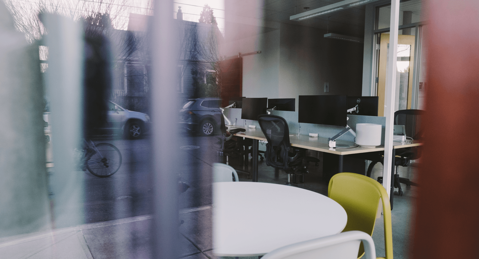 Photo of the office desks and dining area.