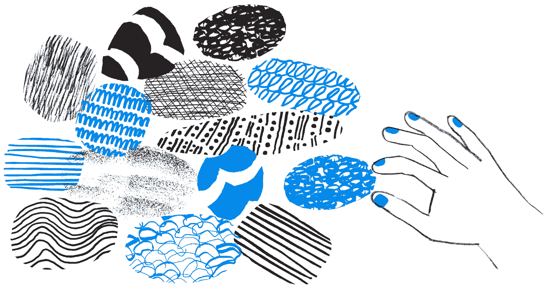 An illustration of a hand pulling from a pile of round objects.