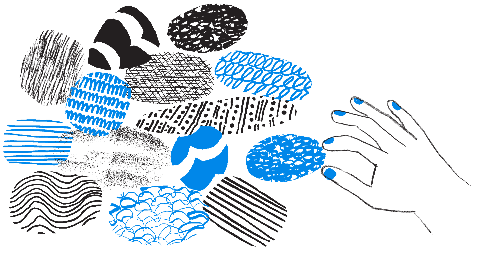 An illustration of a hand pulling from a pile of round objects.