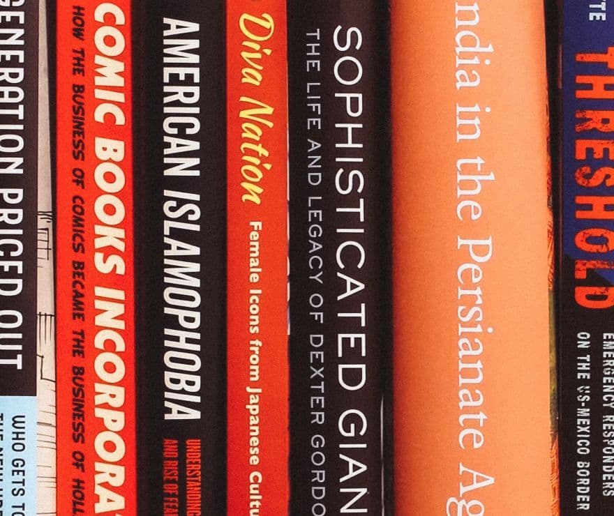 A row of books published by UC Press