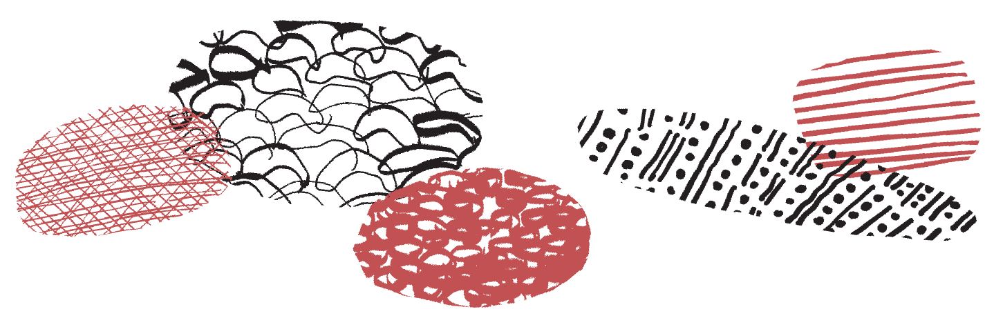 Egg like shapes with patterns and textures