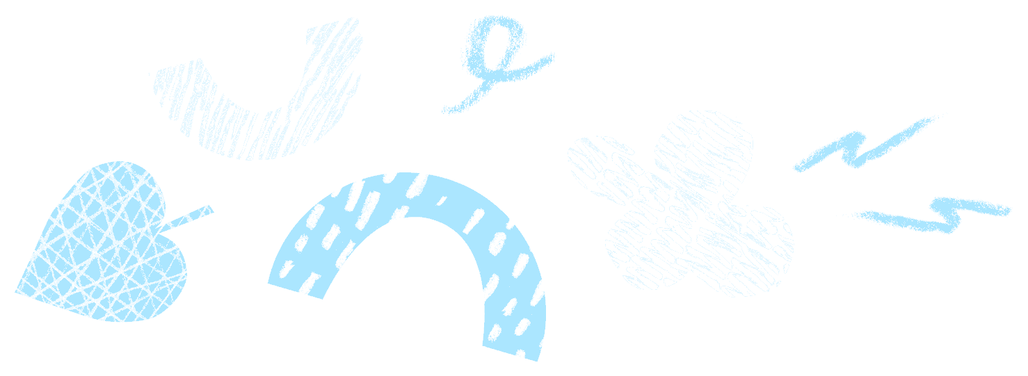 Whimsical shapes including a spade, a horseshoe, and a clover.